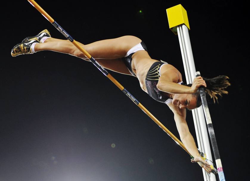 Asta: Yelena Isinbayeva, due volte medaglia d’oro ai Giochi (Atene 2004 e Pechino 2008), detiene il mondiale del salto con l’asta, stabilito a Zurigo nel 2009: 5.06 m. Epa